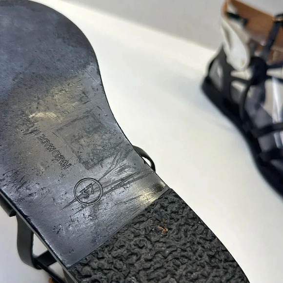 Ancient Greek Sandals Nephele Winged Open Toe Shoes Leather Black Silver Size 7 - Picture 11 of 13